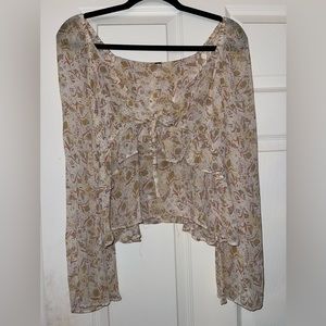 Free People Bell sleeve floral cropped blouse